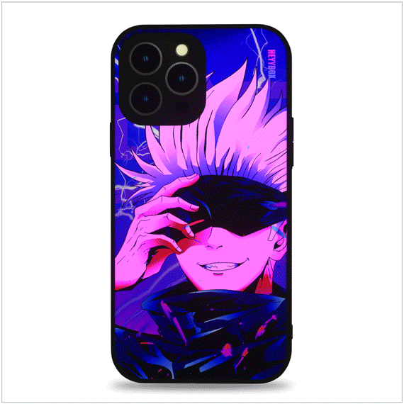 Satoru Gojo led iPhone case with black frame can light up with sounds and vibration. No free magnet data cable and only consume less than 1% power of the phone.