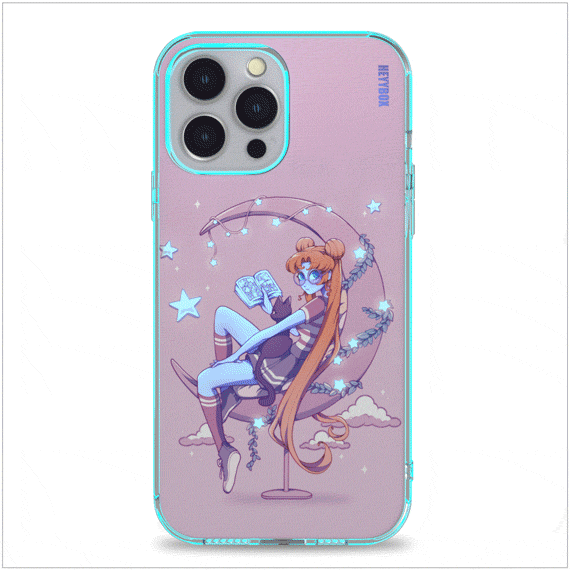 Sailor moon led iPhone case with transparent border can light up with sounds or vibrations. The case will come with a free magnet data cable. Less power consumption. A sensor to control the light to turn on and off.