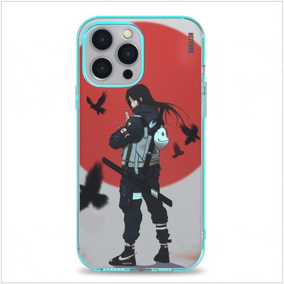 Naruto Itachi Led Clear iPhone case will light up with sounds and vibrations. The case will be sent with a free magnetic charging cable.