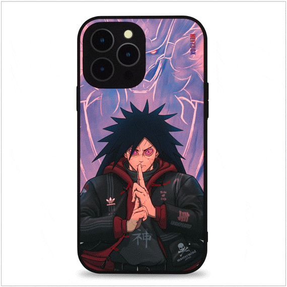 Madara Uchiha iPhone case with black frame can light up with sounds and vibration. No free magnet data cable and only consume less than 1% power of the phone.