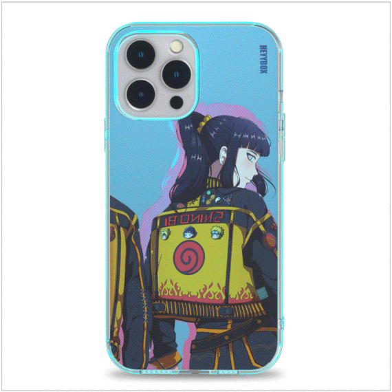 Naruto Hinata Led iPhone case with transparent border can light up with sounds or vibrations. The case will come with a free magnet data cable. Less power consumption. A sensor to control the light to turn on and off.