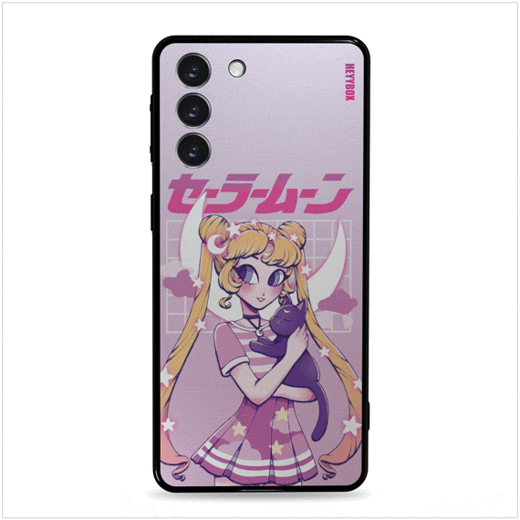 Sailor Moon Led Samsung case with a black frame can light up with sounds or vibrations. Less power consumption.