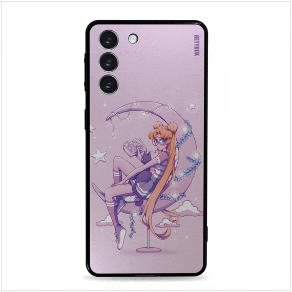 Sailor moon Led Samsung case with a black frame can light up with sounds or vibrations. Less power consumption.