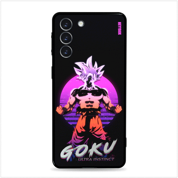 Retro Goku Samsung case with a black frame can light up with sounds or vibrations. Less power consumption.