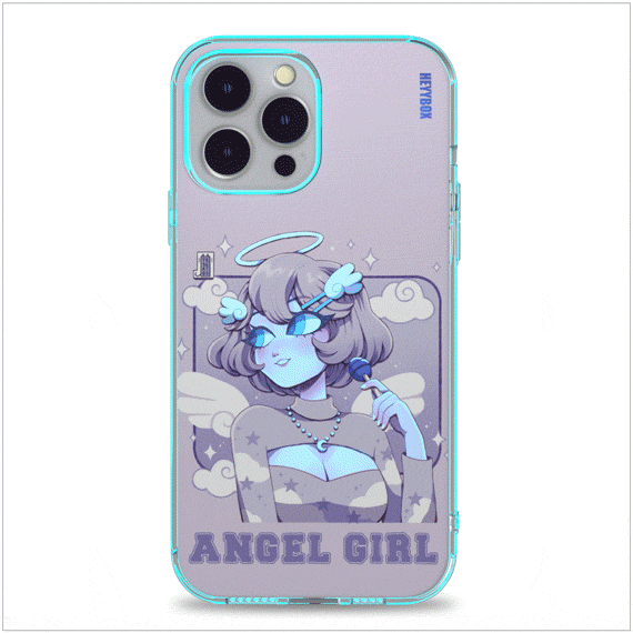 Angel girl led iPhone case with transparent border can light up with sounds or vibrations. The case will come with a free magnet data cable. Less power consumption. A sensor to control the light to turn on and off.