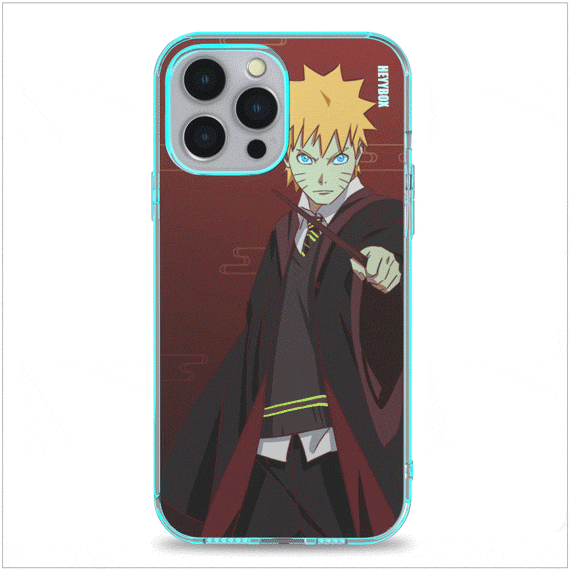 Hogwarts Naruto RGB iPhone case with transparent border can light up with sounds or vibrations. The case will come with a free magnet data cable. Less power consumption. A sensor to control the light to turn on and off.
