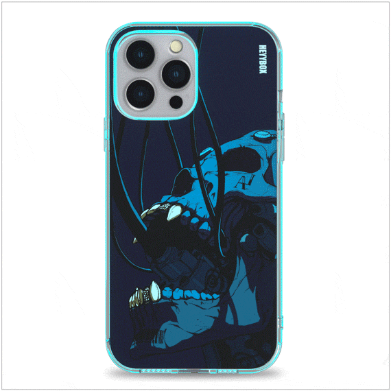Cyberpunk Skull iPhone case with transparent border can light up with sounds or vibrations. The case will come with a free magnet data cable. Less power consumption. A sensor to control the light to turn on and off.