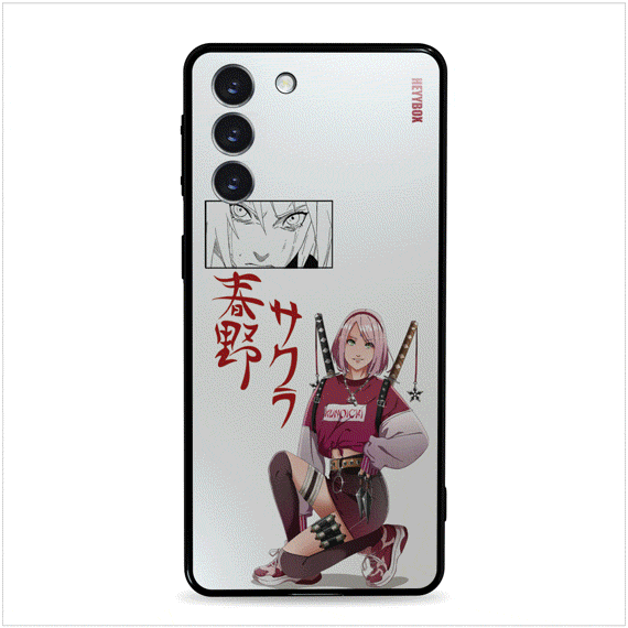 Squatting Sakura Haruno Led Samsung case with a black frame can light up with sounds or vibrations. Less power consumption.