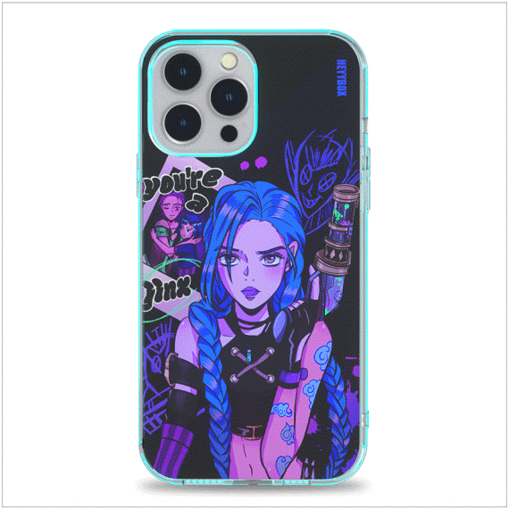 Jinx (league of lenged) Led Phone Case with transparent frame can light up with vibration and sounds