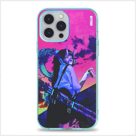 samuraigirl colorido iPhone case with transparent border can light up with sounds or vibrations. The case will come with a free magnet data cable. Less power consumption. A sensor to control the light to turn on and off.