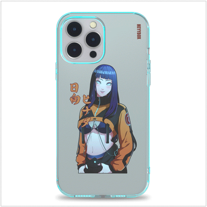 Hinata Led iPhone case with transparent border can light up with sounds or vibrations. The case will come with a free magnet data cable. Less power consumption. A sensor to control the light to turn on and off.