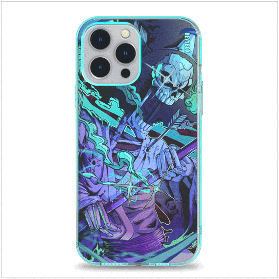 Soul King Brook RGB iPhone case with transparent border can light up with sounds or vibrations. The case will come with a free magnet data cable. Less power consumption. A sensor to control the light to turn on and off.
